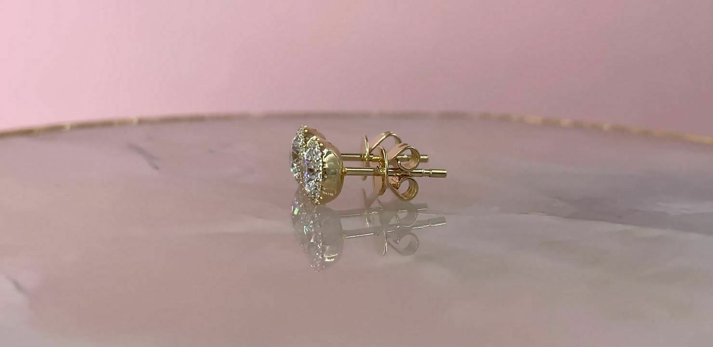 14K Gold 0.90 TCW  Diamond Stud Earrings Halo Round Cut Natural Certified