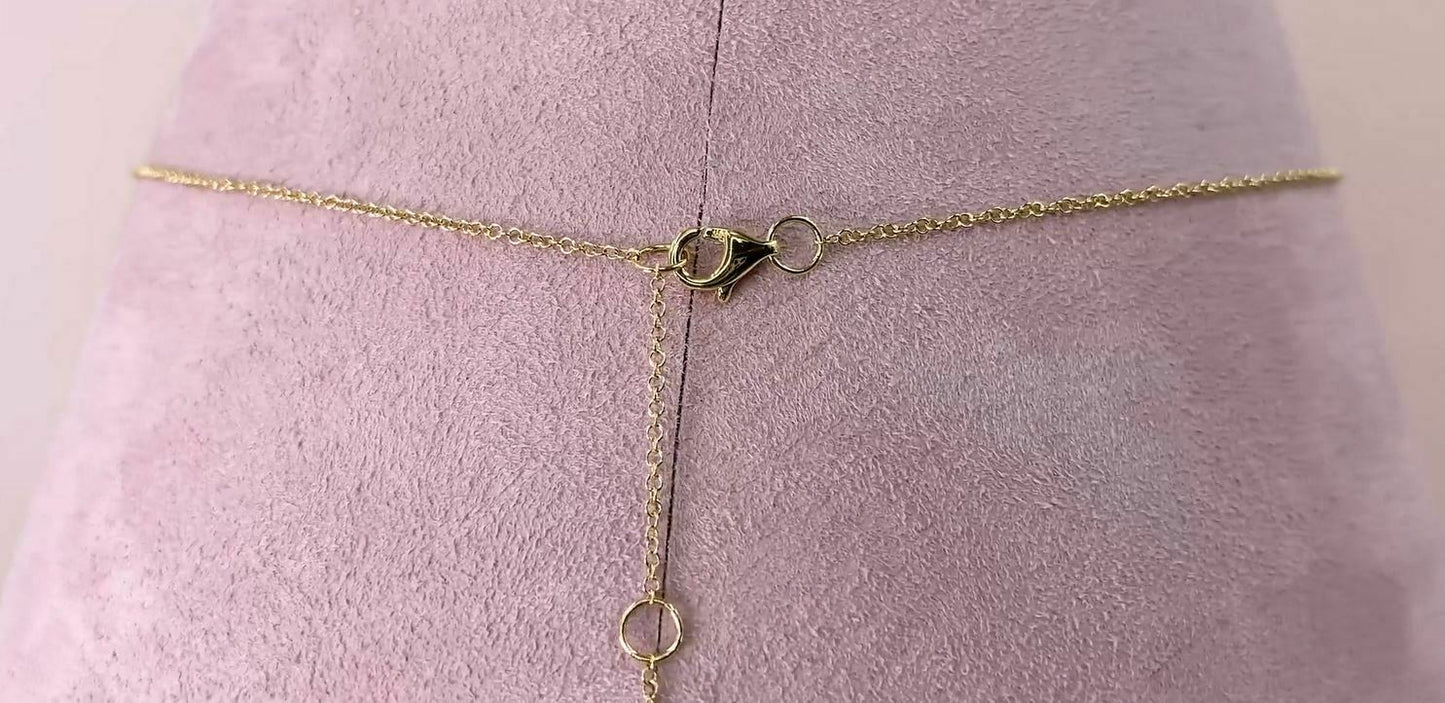 14K Gold 0.04 CT Diamond Pearl Necklace Shaker Dangling Bezel Set Round Cut
