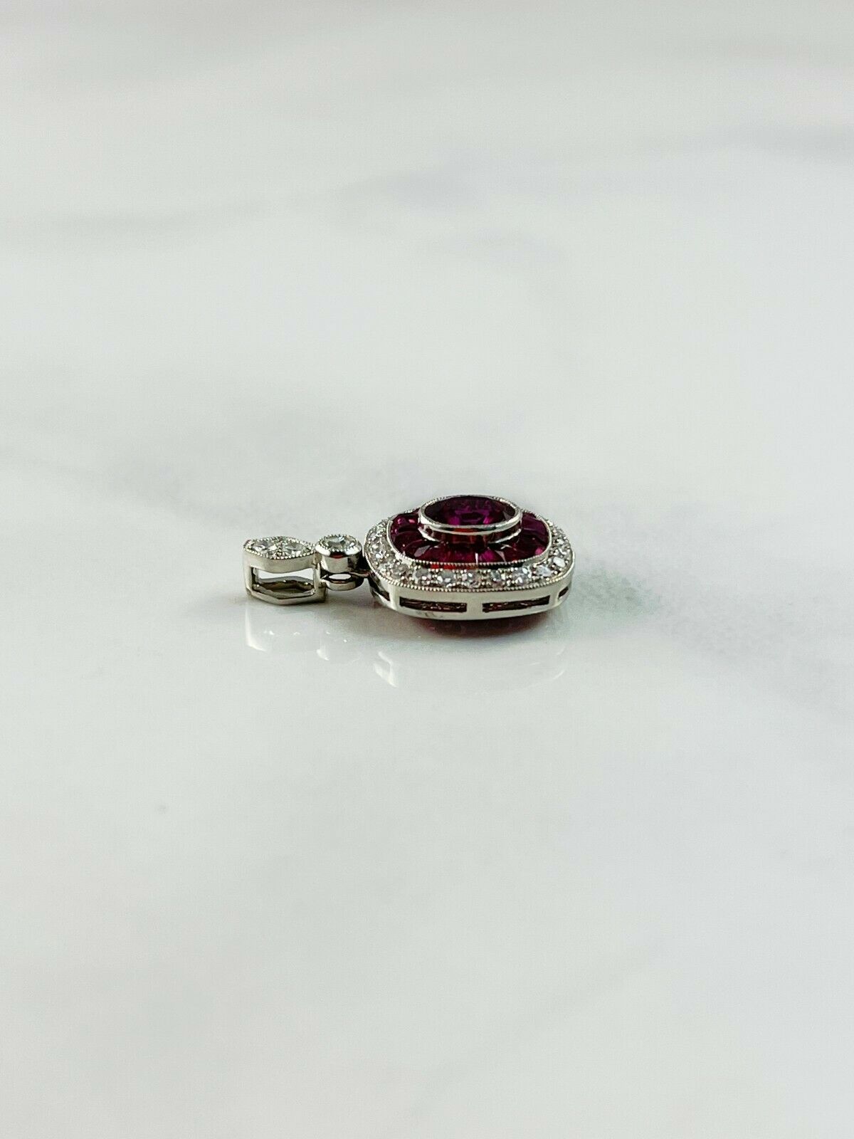 Art Deco Ruby Diamond Platinum Pendant Necklace Natural Chain Included