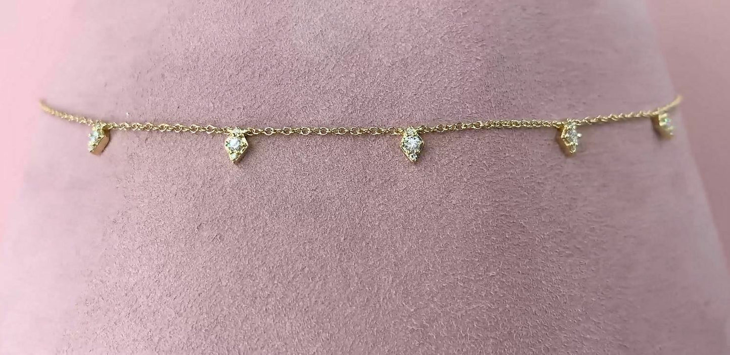 14K Gold 0.19 CT Women's Diamond Necklace Kite Shape Round Cut Natural