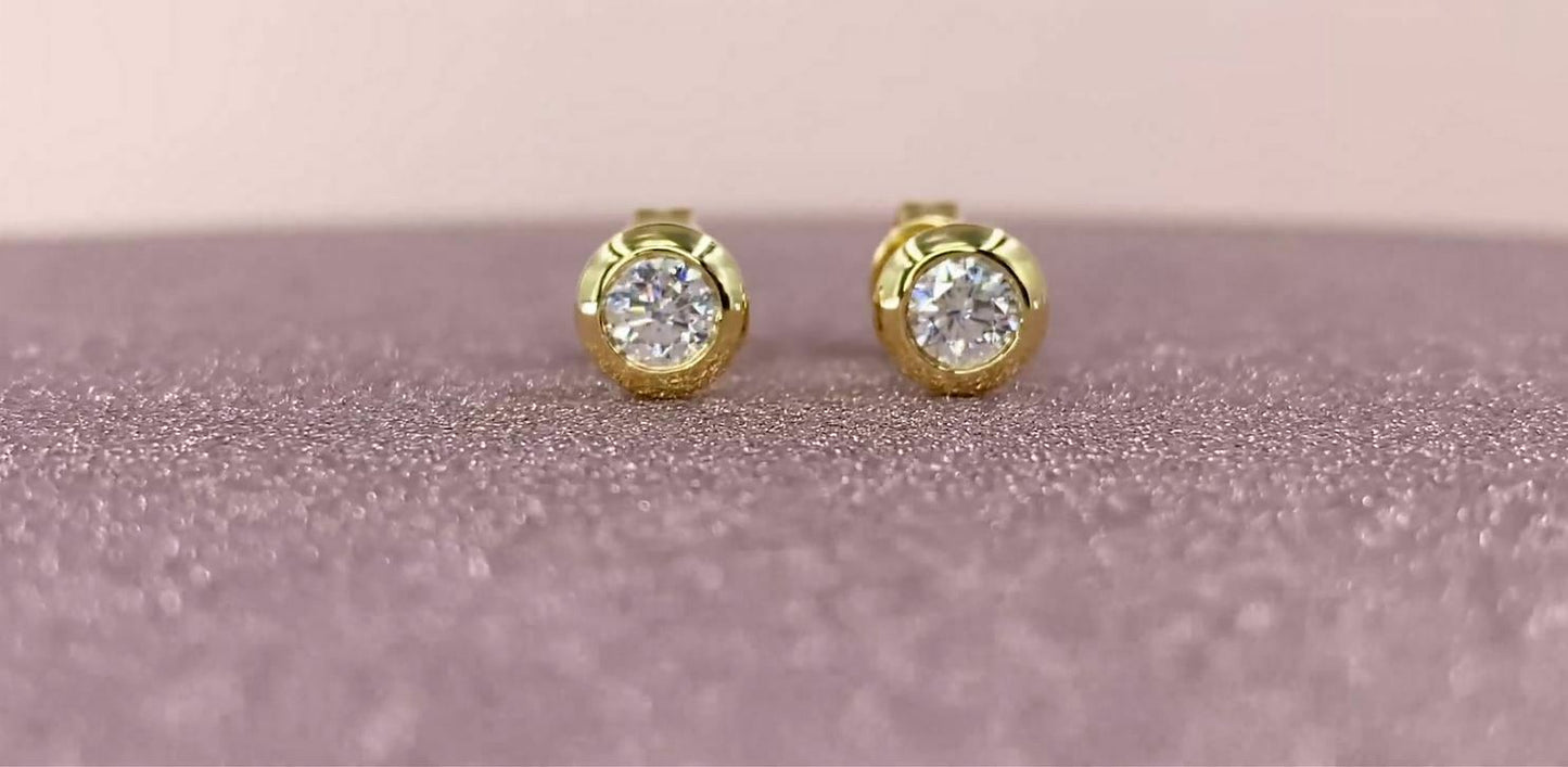 14K Gold 0.40 CT Diamond Stud Earrings Bezel Set Solitaire Round Natural