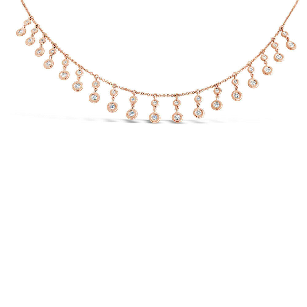 14K Gold 0.92CT Natural Round Diamonds Bezel Set Dangling Shaker Necklace