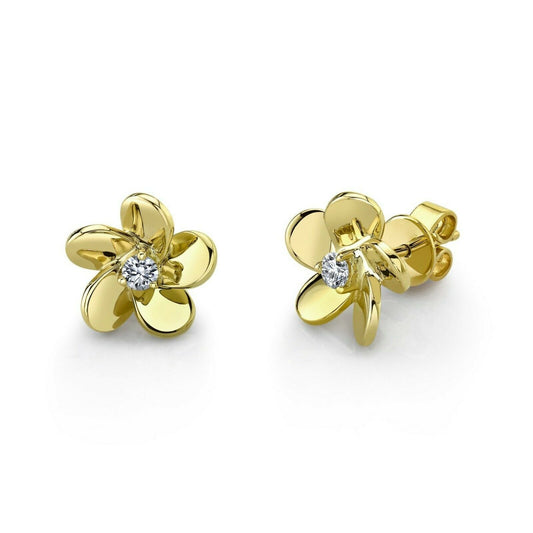 14K Gold 0.16CT Diamond Flower Stud Earrings Round Cut Natural Petals