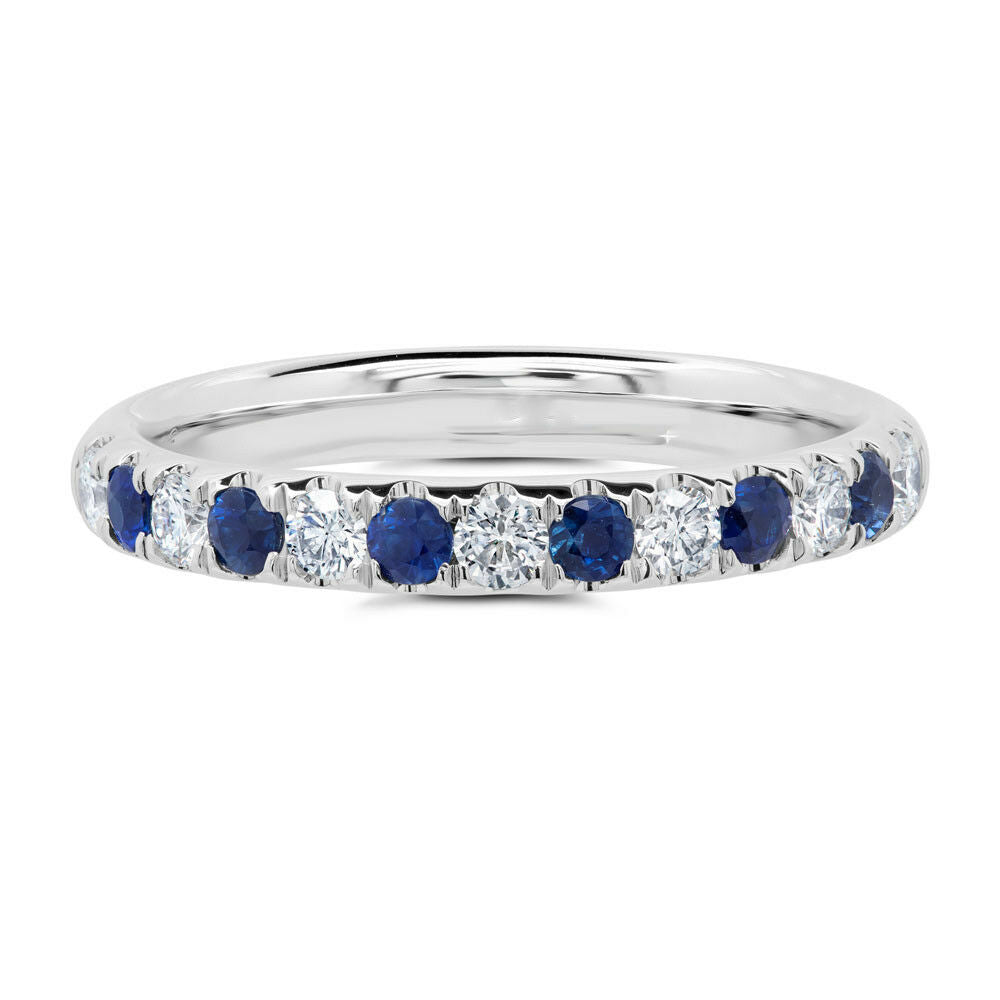 14K Gold 0.30 CT Alternating Natural Round Blue Sapphire Diamond Women's Ring Band