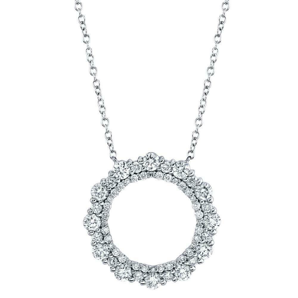 14K Gold 1.16CT Diamond Circle O Necklace Scallop Edge Round Cut Natural