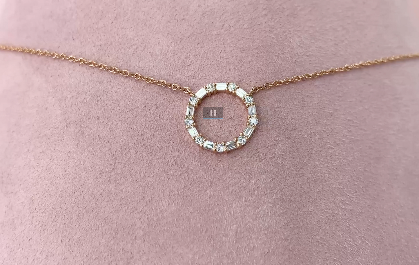 14K Gold 0.28 CT Diamond Baguette Open Circle Pendant Necklace Round
