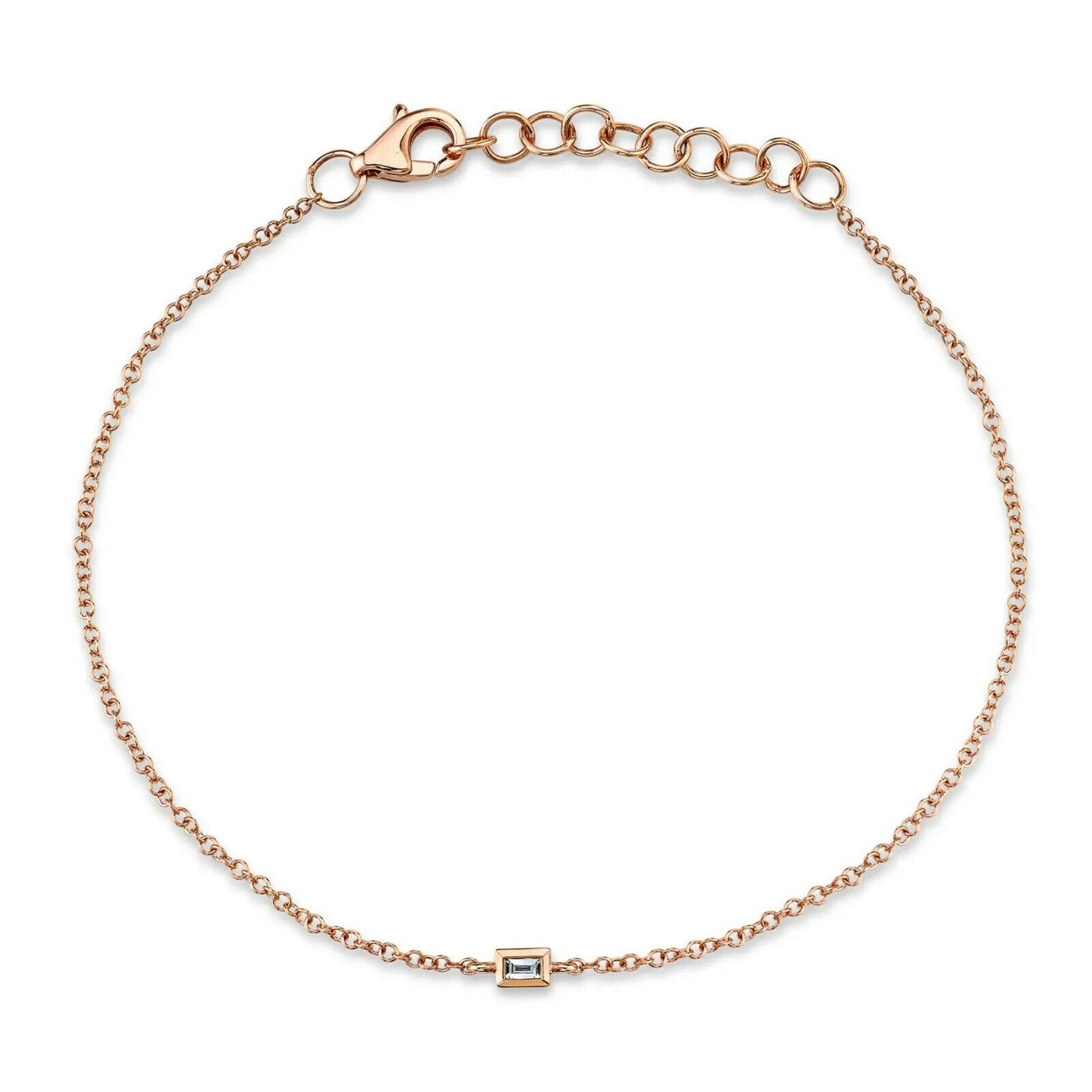 14K Gold 0.03 CT Baguette Cut Diamond Bracelet Bezel Natural Kids Adults