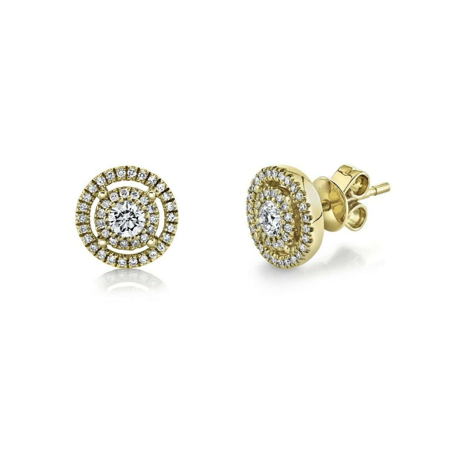14K Gold 0.26 CT Diamond Stud Earrings Double Halo Round Cut Certified Natural