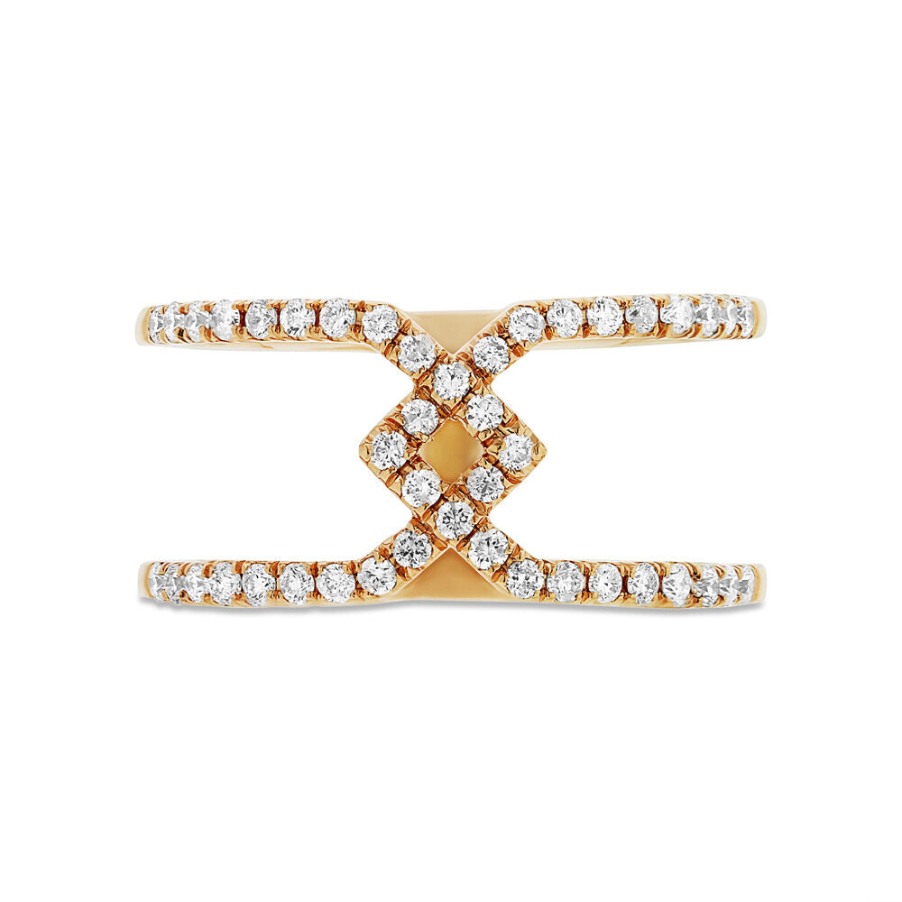 14K Gold 0.40 CT Diamond Ring Crossover X Women's Cocktail Right Hand