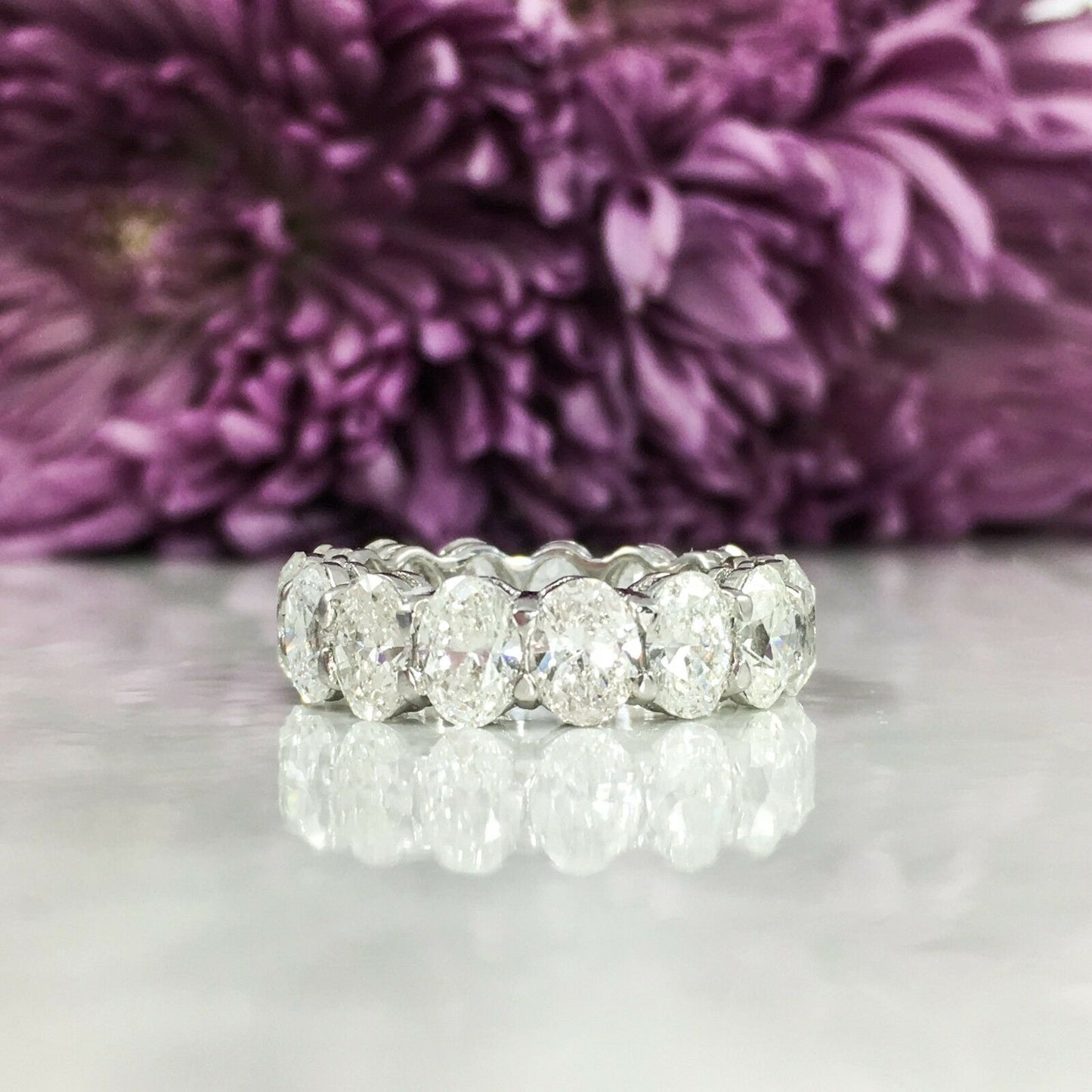18K White Gold 7.30 CT Oval Diamond Eternity Ring Band Engagement Anniversary