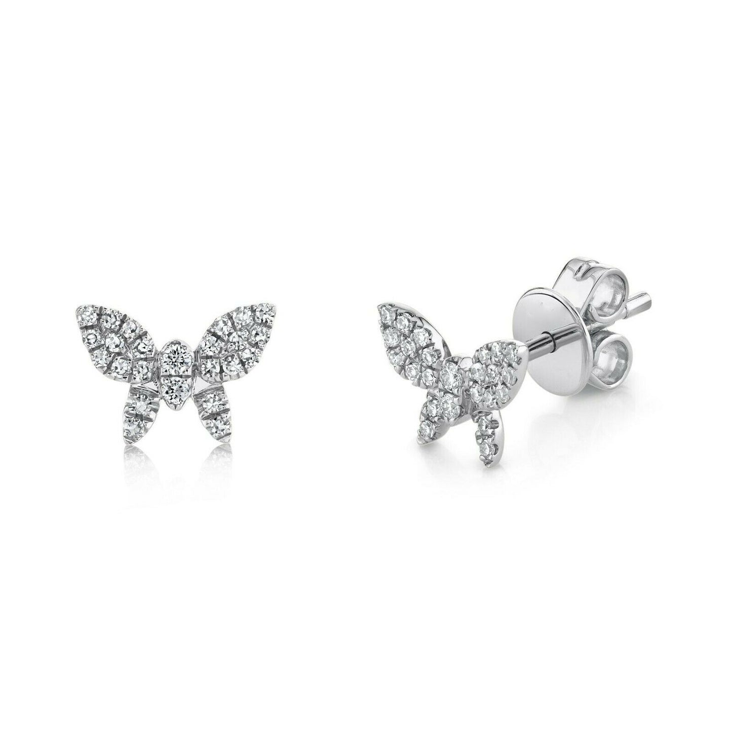 14K Gold 0.16 CT Diamond Butterfly Earrings Studs Round Natural Children Adult