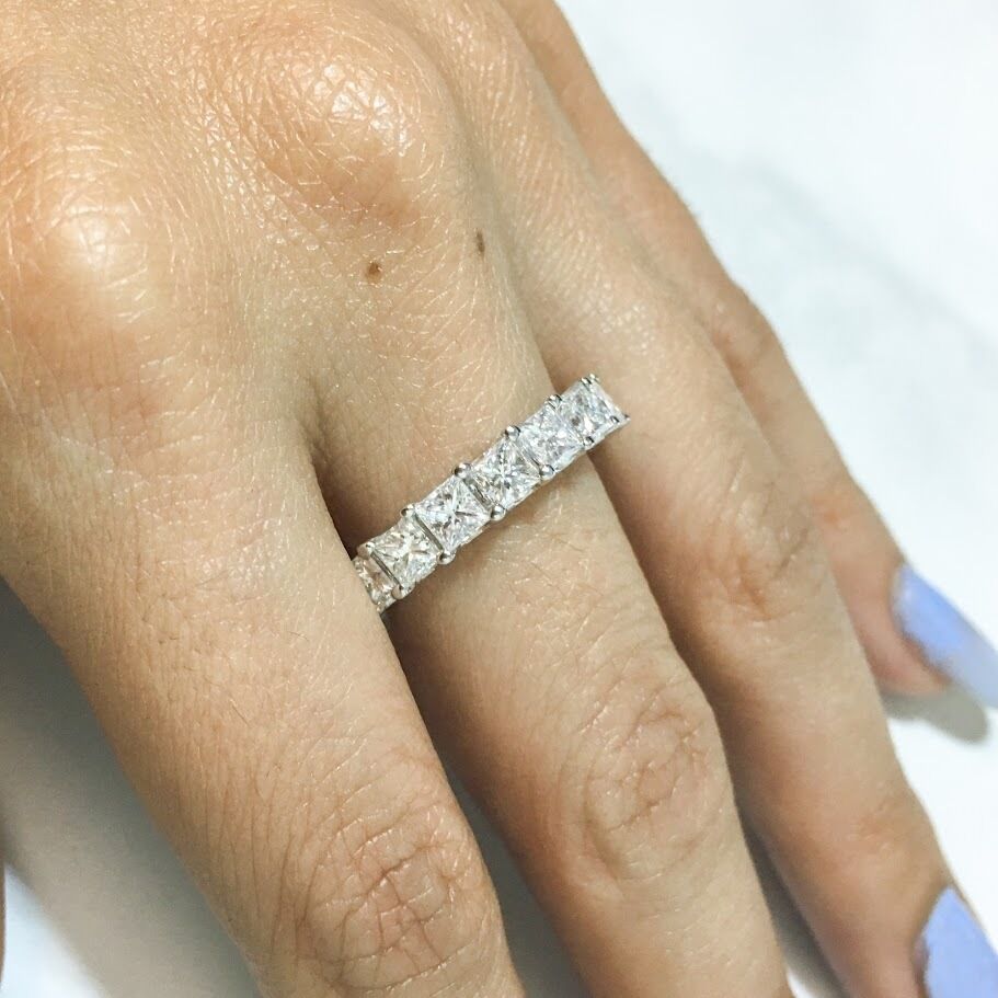 18K White Gold 2.47CT Princess Diamond Eternity Ring Band Engagement Anniversary