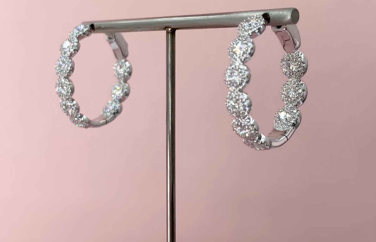 14k Gold 2.33CT Oval Hoop Diamond Earrings Natural Round