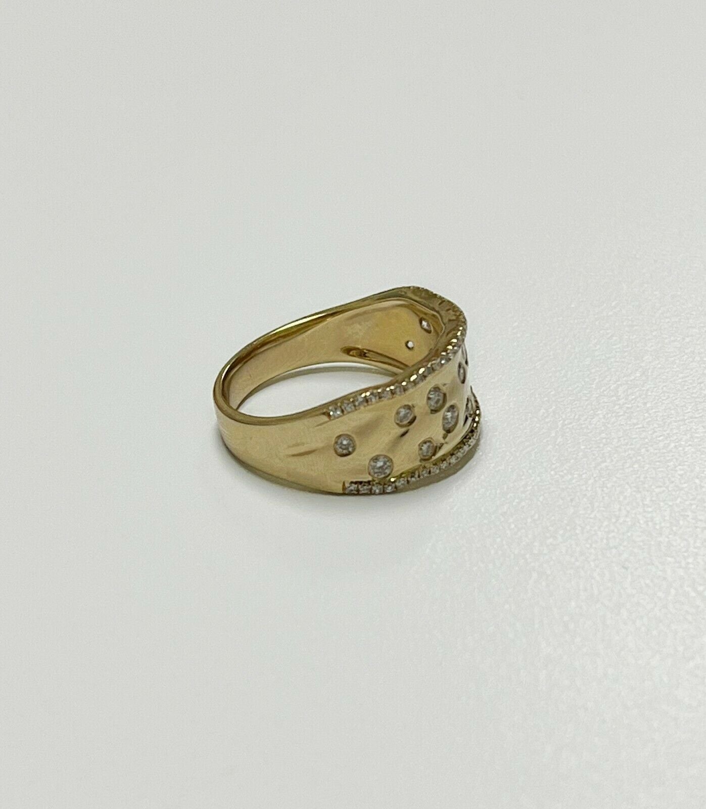 14K Gold 0.46 CT Unique Floating Diamond Ring Wavy Cocktail Statement Round Wide