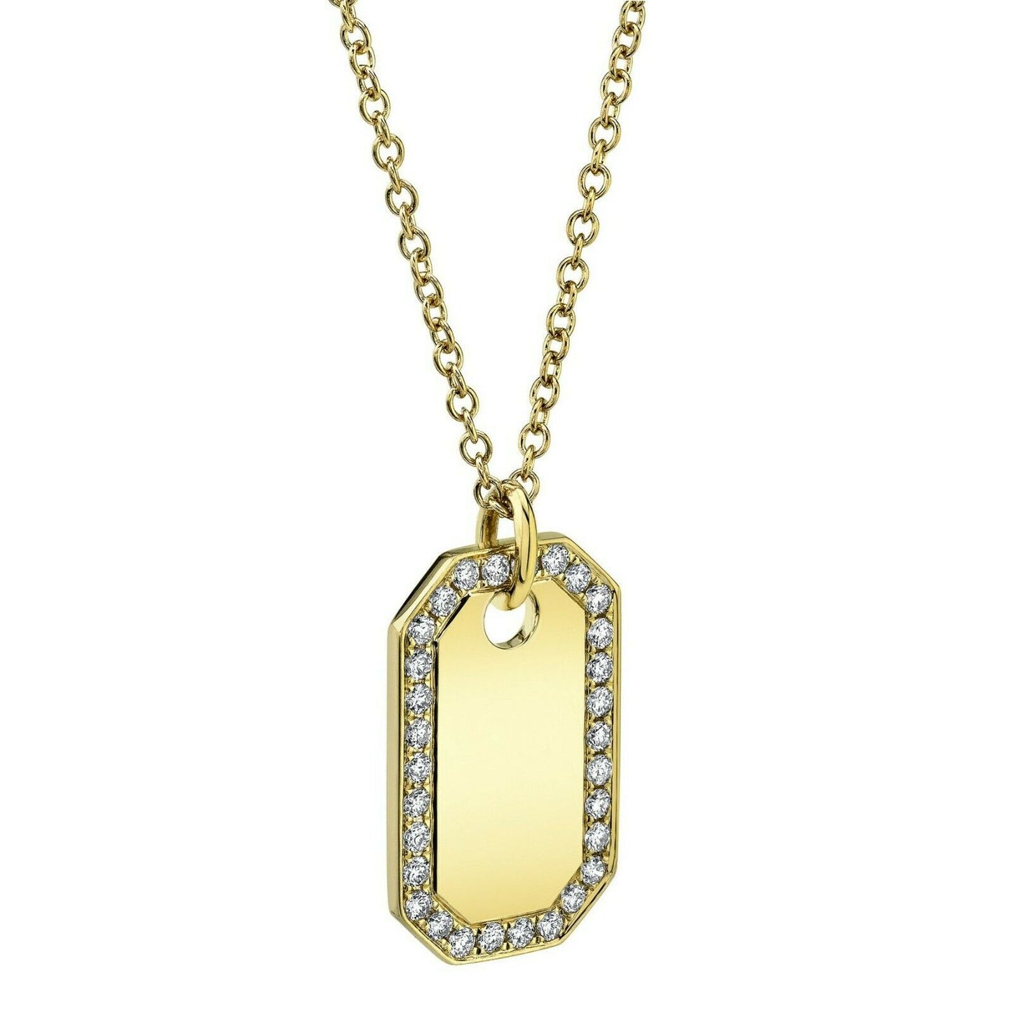 14K Gold 0.40CT Diamond Women's Dog Tag Necklace Pendant Round Cut Natural