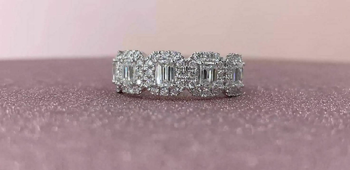 14K Gold 1.06 CT Emerald Cut Diamond Ring Engagement Anniversary Half Eternity