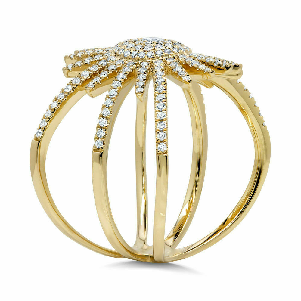 14K Gold 0.57 CT Diamond Starburst Ring Women Cocktail Statement Round Cut 7