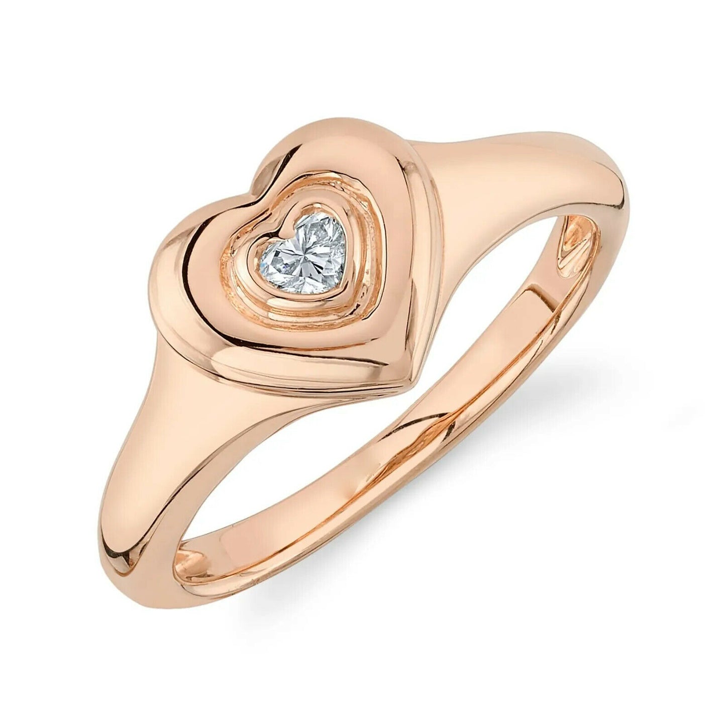 14K Gold 0.11 CT Diamond Heart Cut Ring Bezel Set Cocktail Fashion Love
