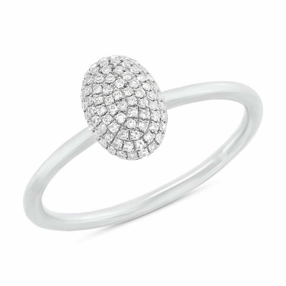 14K Gold 0.14 CT Diamond Pave Oval Dome Shape Ring Real Natural Round Cut