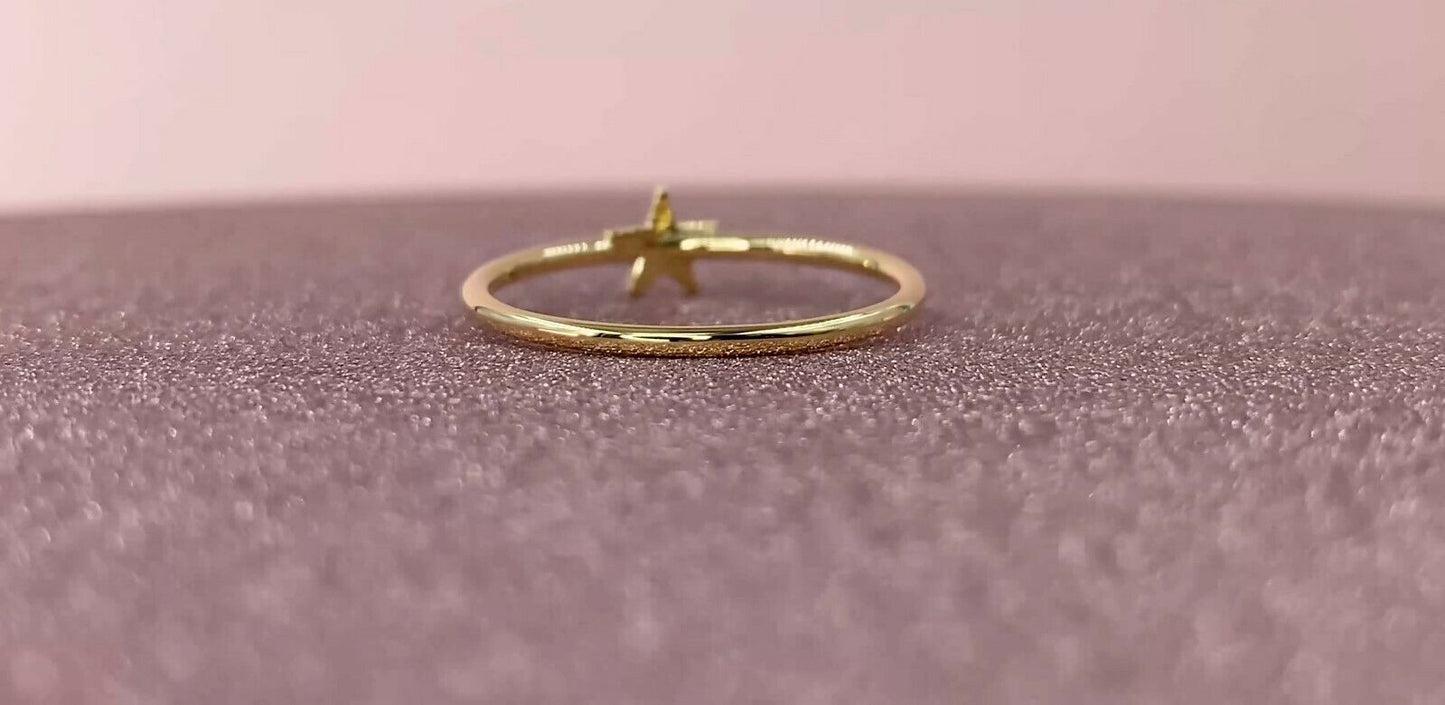 14K Gold 0.08 CT Shining Star Diamond Ring Natural Round Cut Statement Right Hand