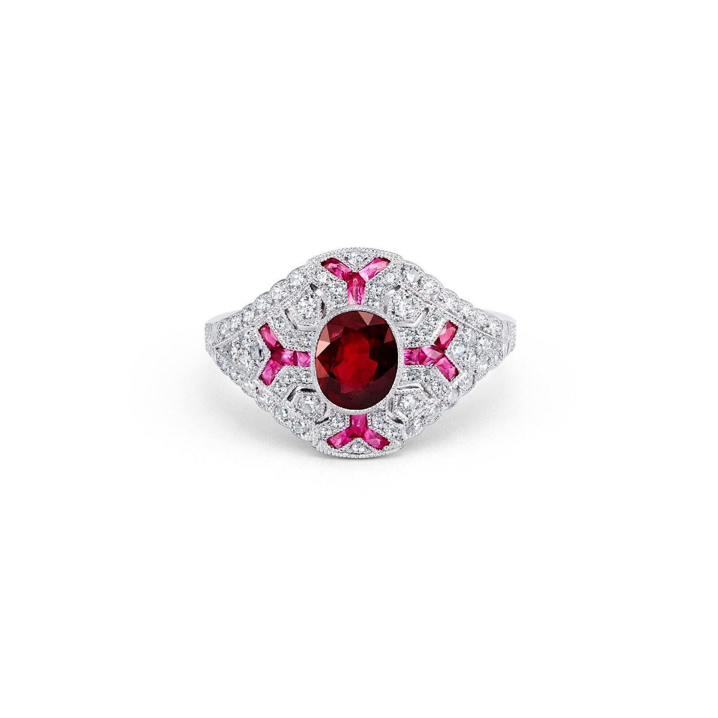 Art Deco Oval Ruby Diamond Platinum Engagement Ring