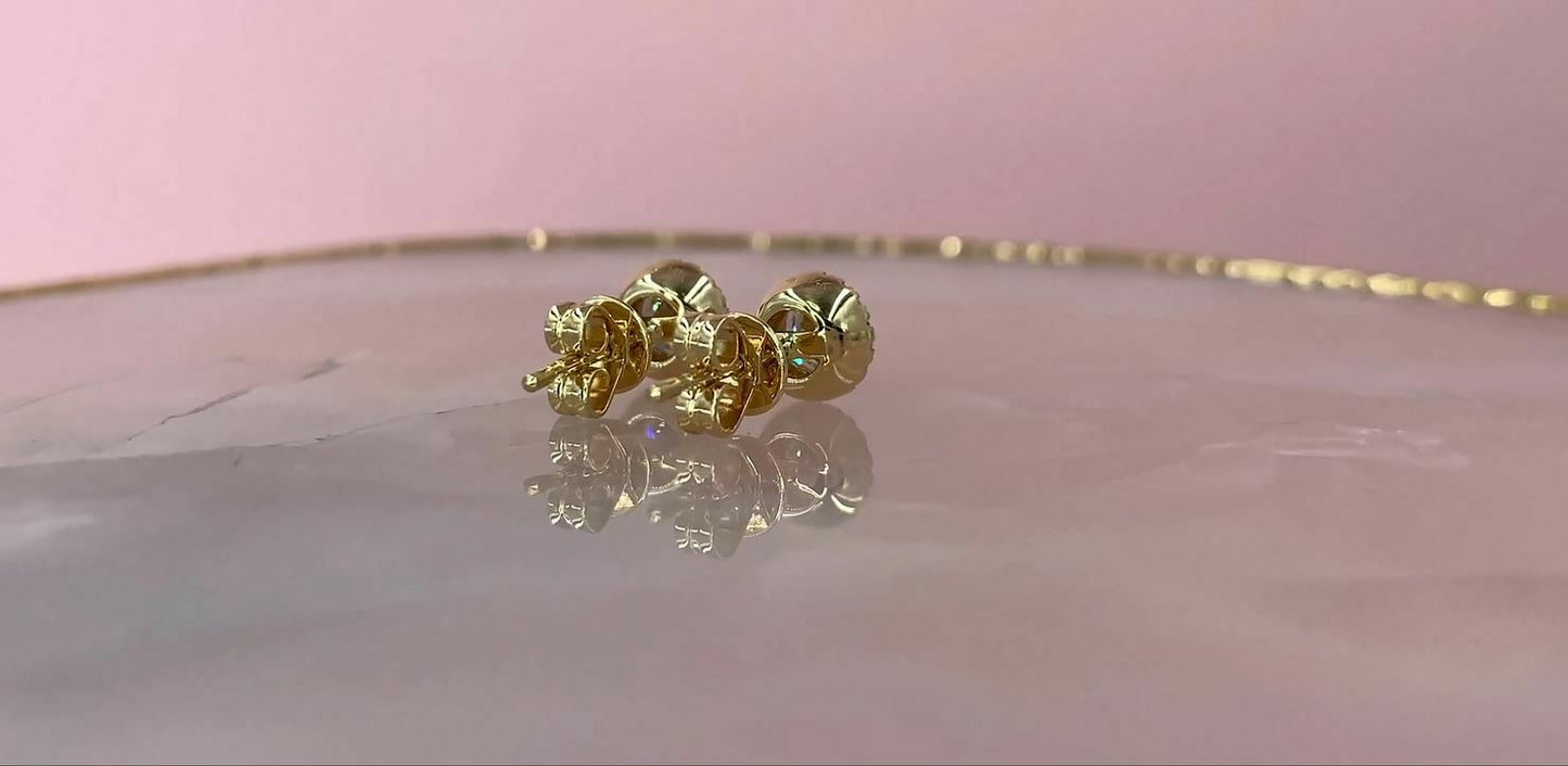 14K Gold 0.90 TCW  Diamond Stud Earrings Halo Round Cut Natural Certified