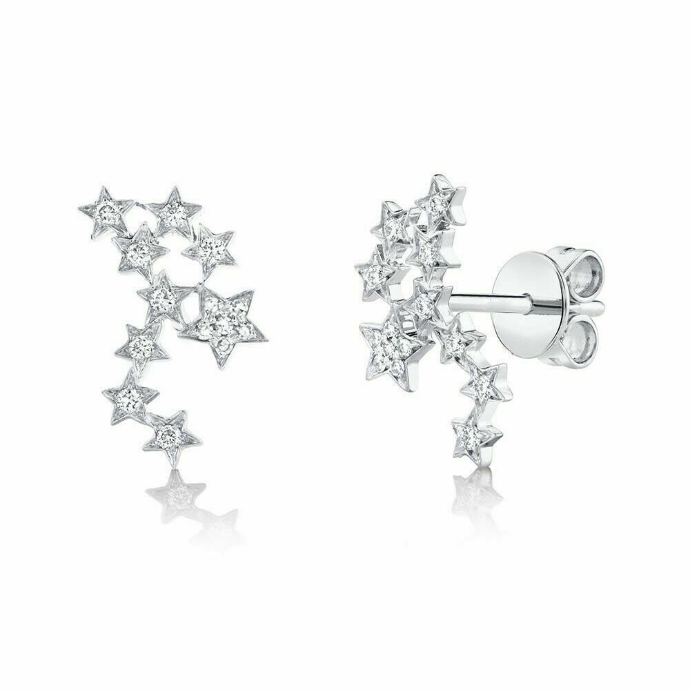 14K Gold 0.17 CT Star Constellation Diamond Stud Earrings Natural Round Cut