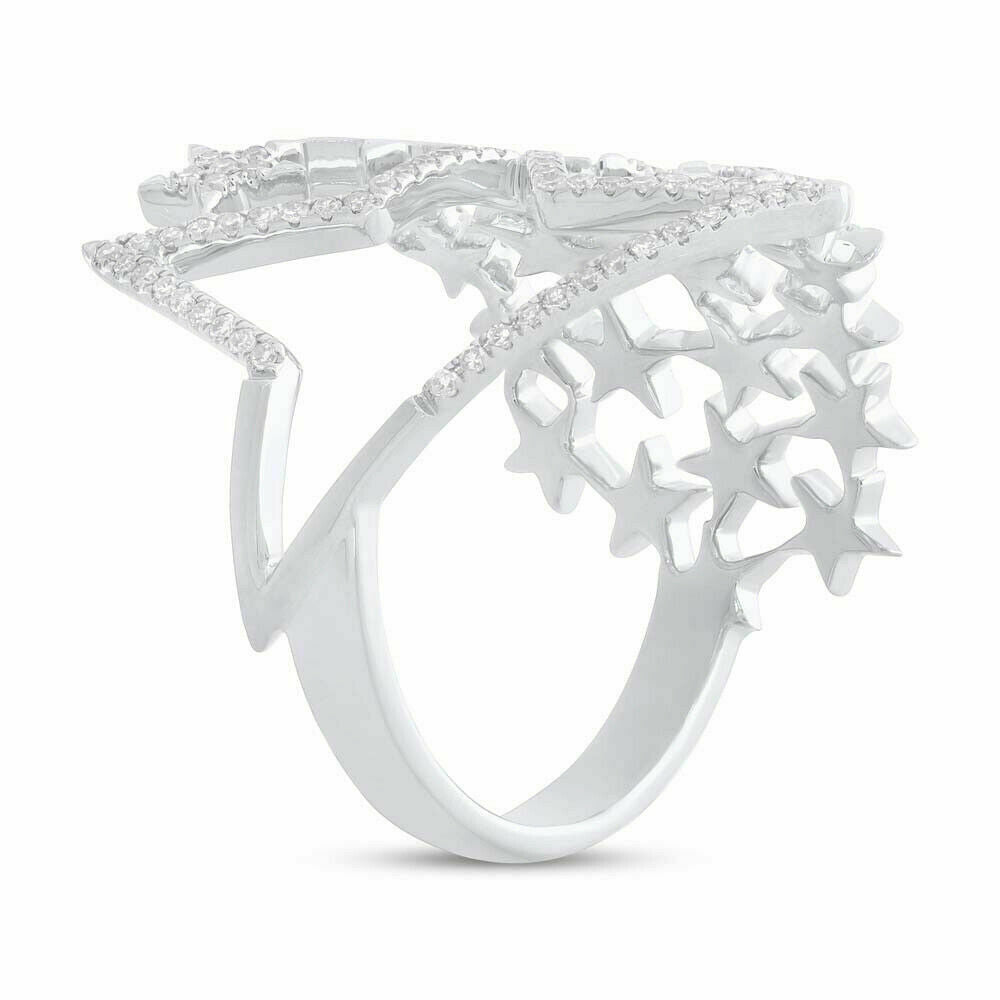 14K Gold 0.31 CT Diamond Multi Star Wide Cocktail Ring Natural Round 0.90" Long