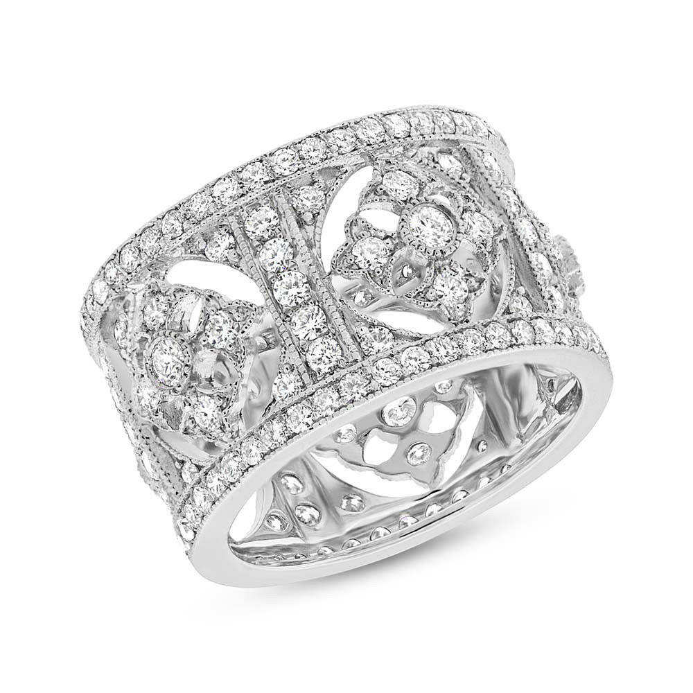 14K Gold 2.04CT Diamond Wide Eternity Open Cocktail Ring Antique Design