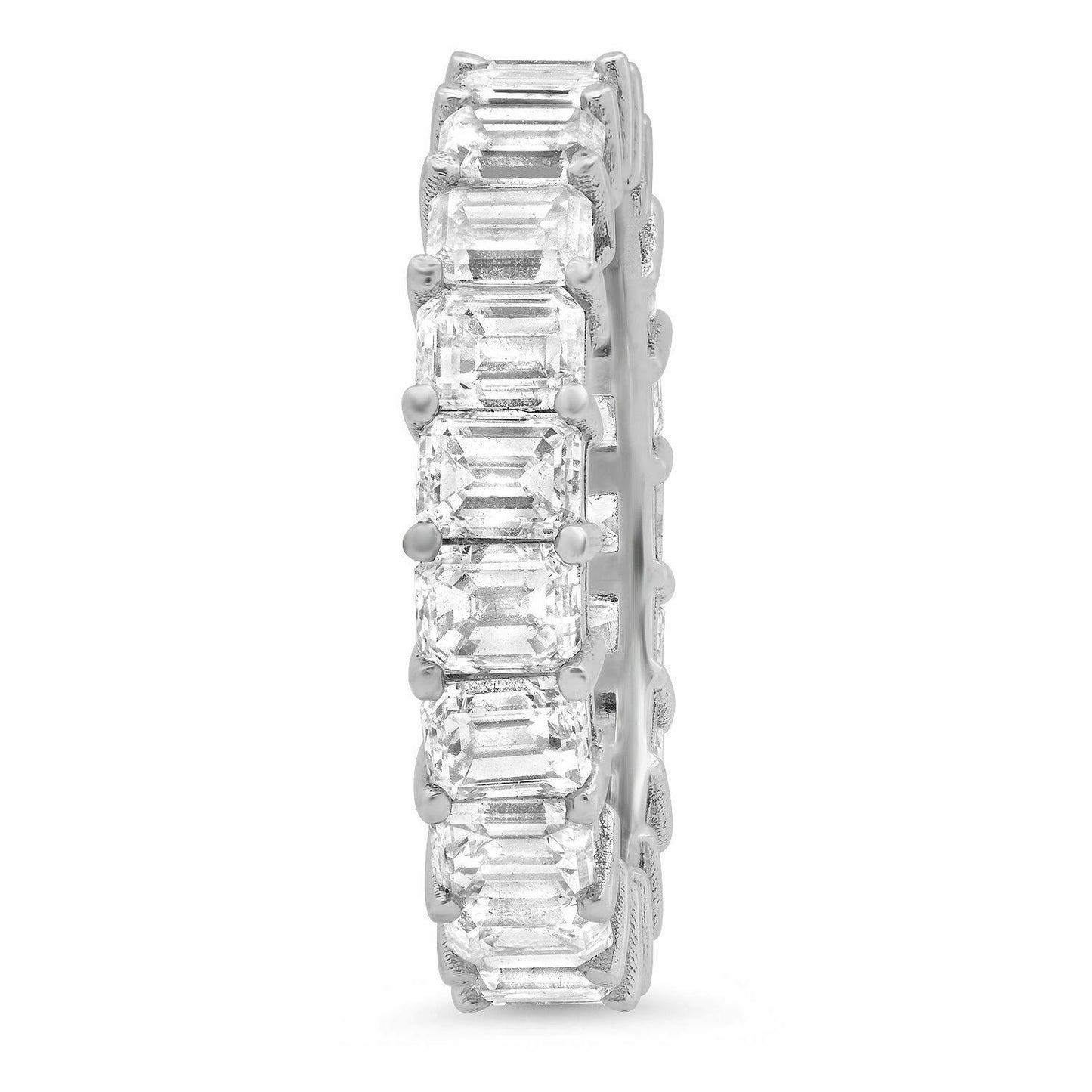 18K White Gold 6.14 CT Emerald Cut Diamond Eternity Ring Natural Certified Wedding