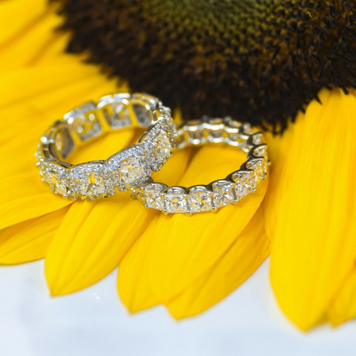 18K Gold 4.27 CT Princess Cut Diamond Eternity Ring Engagement Anniversary Wedding