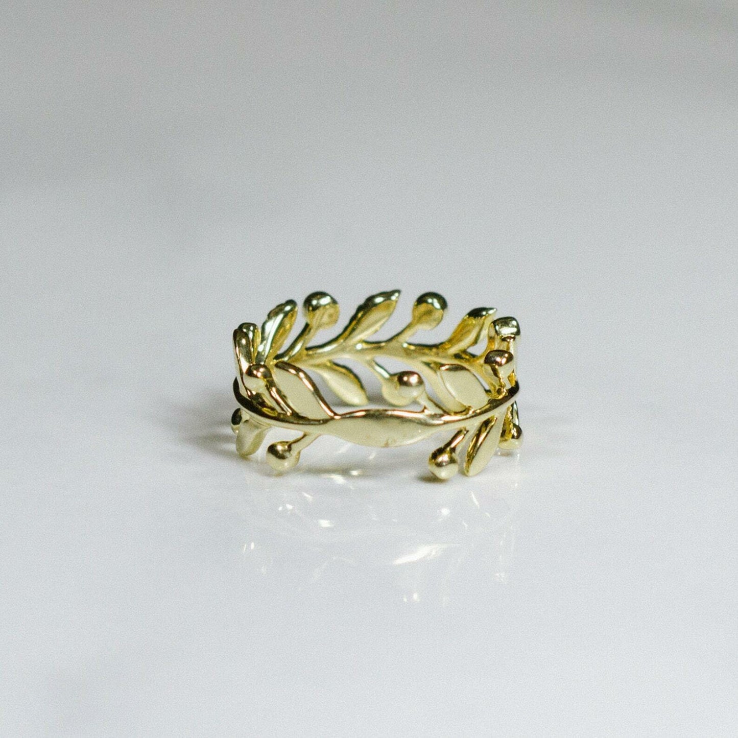 14K Gold 0.24 CT Diamond Leaf Ring Statement Natural Round Cut Bezel