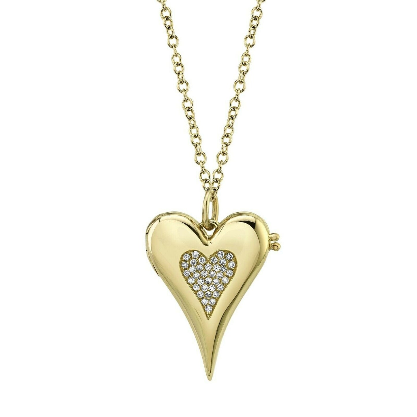 14K Gold 0.08 CT Heart Locket Diamond Necklace Pendant Pave Set Natural Certified