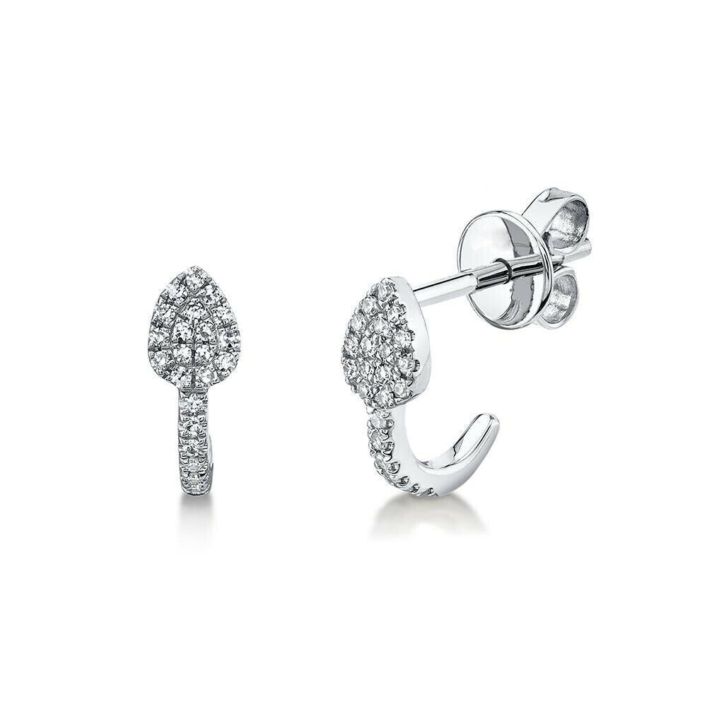 14k Gold 0.10 CT Diamond Pear Huggie Earrings Natural Pave Cuff Studs