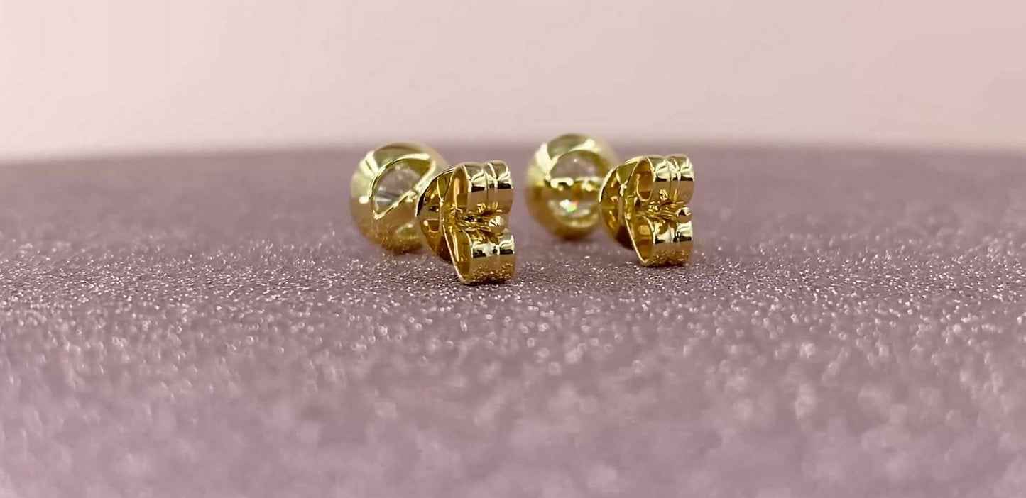 14K Gold 0.40 CT Diamond Stud Earrings Bezel Set Solitaire Round Natural
