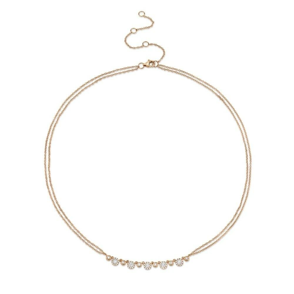 14K Gold 0.56 CT Diamond Multi Strand Necklace Halo Cluster Round Natural Layered