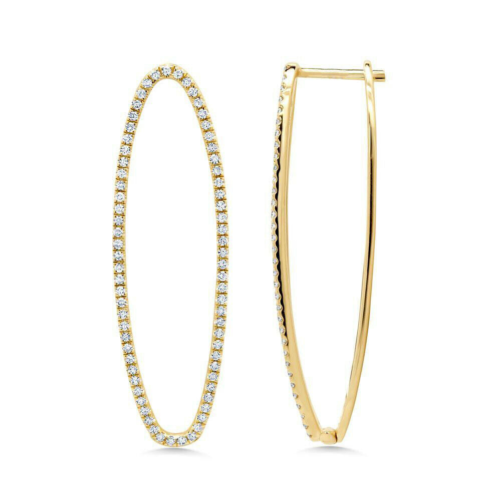 14K Gold 0.42 CT Unique Oval Hoop Split Diamond Earrings Natural Drop