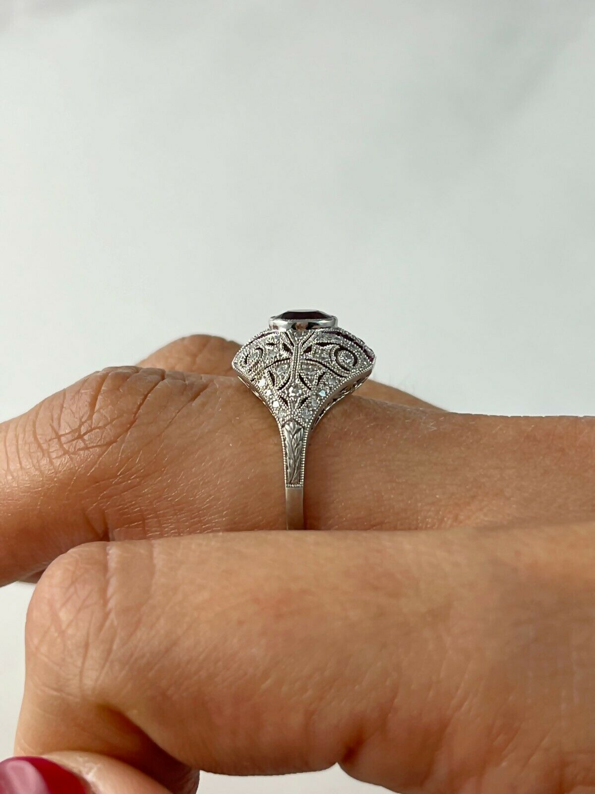 GIA Art Deco Ruby Diamond Platinum Ring