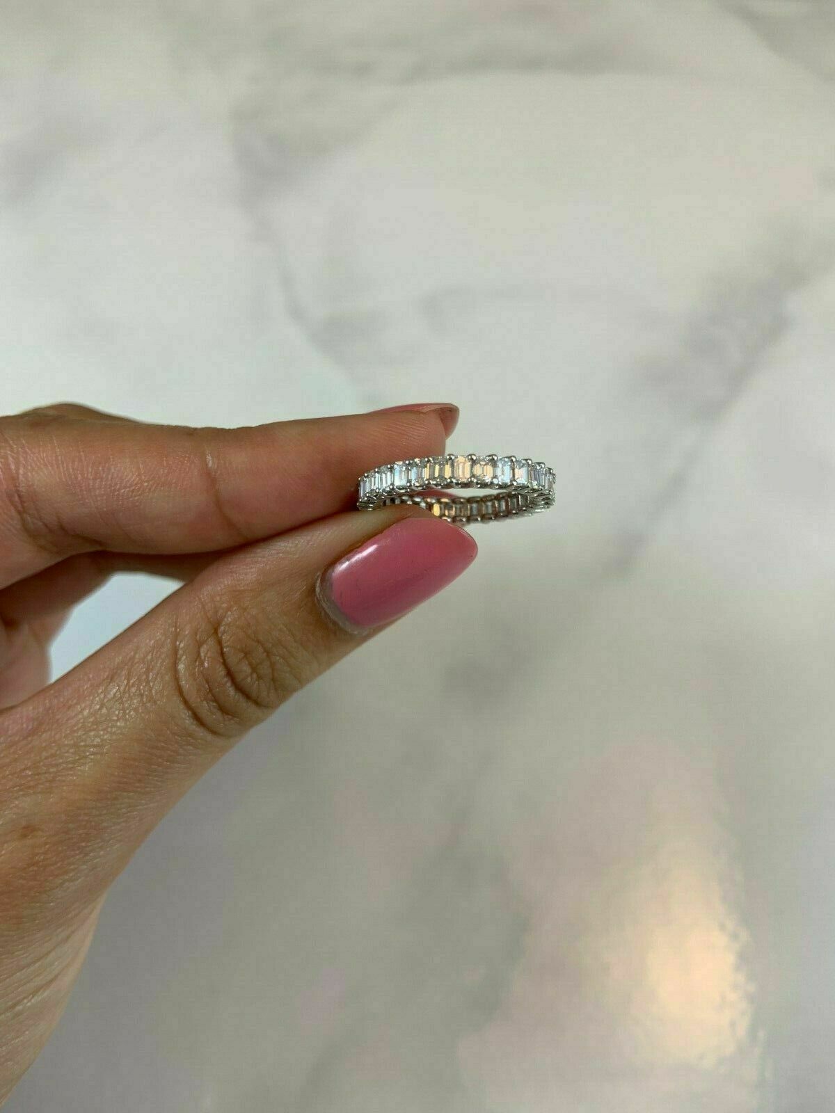18K White Gold 2.15 CT Emerald Cut Diamond Eternity Ring Certified Natural Engagement