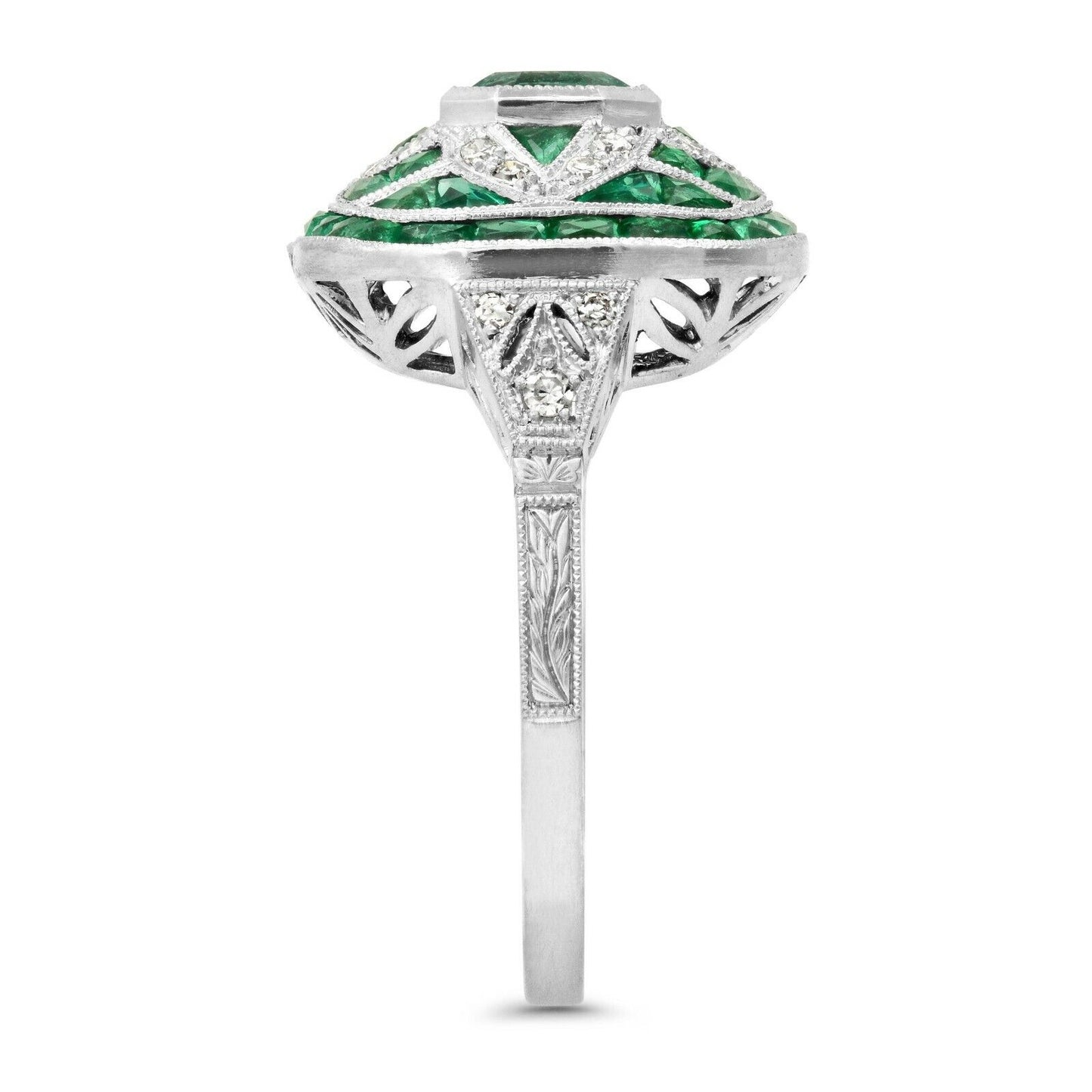 Art Deco Emerald And Diamond Platinum Ring Antique inspired