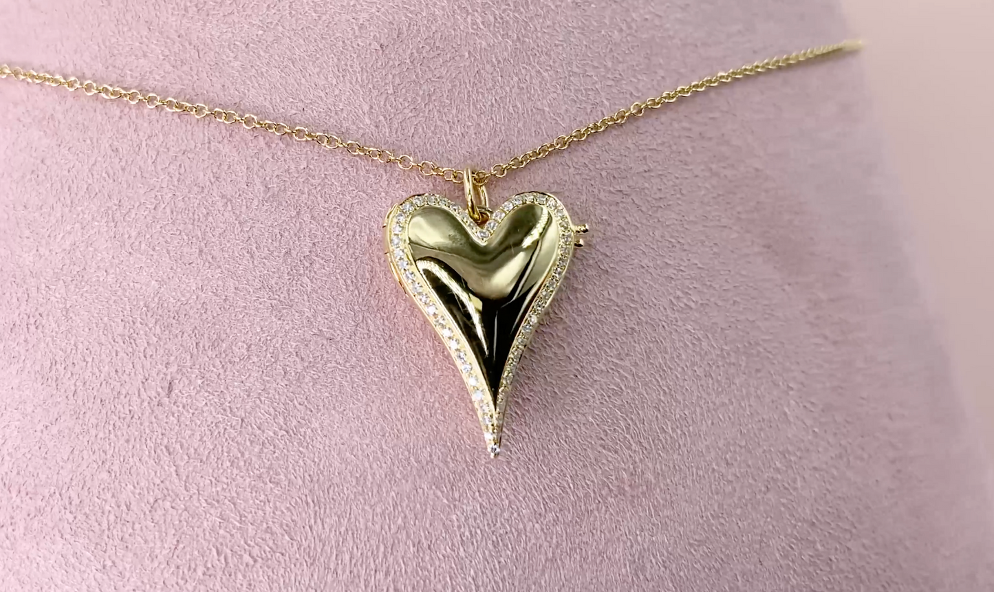 14K Yellow Gold Diamond Heart Locket Necklace Natural 0.13CT