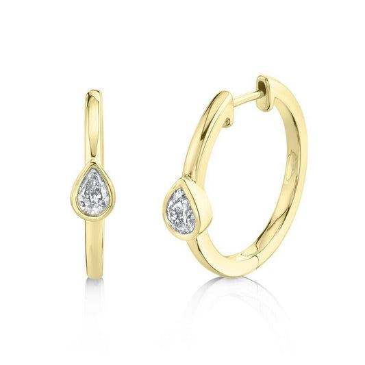 14K Gold  0.40 CT Pear Cut Diamond Hoop Earrings Bezel Set
