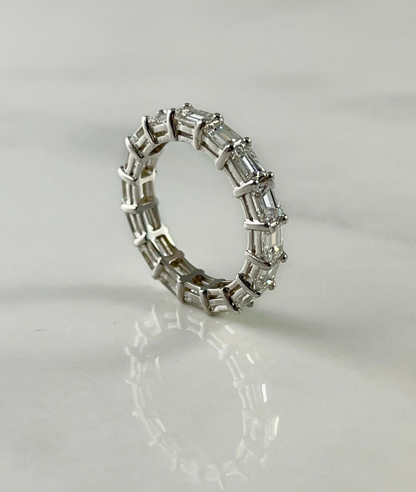 18K White Gold 2.88CT Emerald Cut Diamond Eternity Ring Stackable Horizontal Set