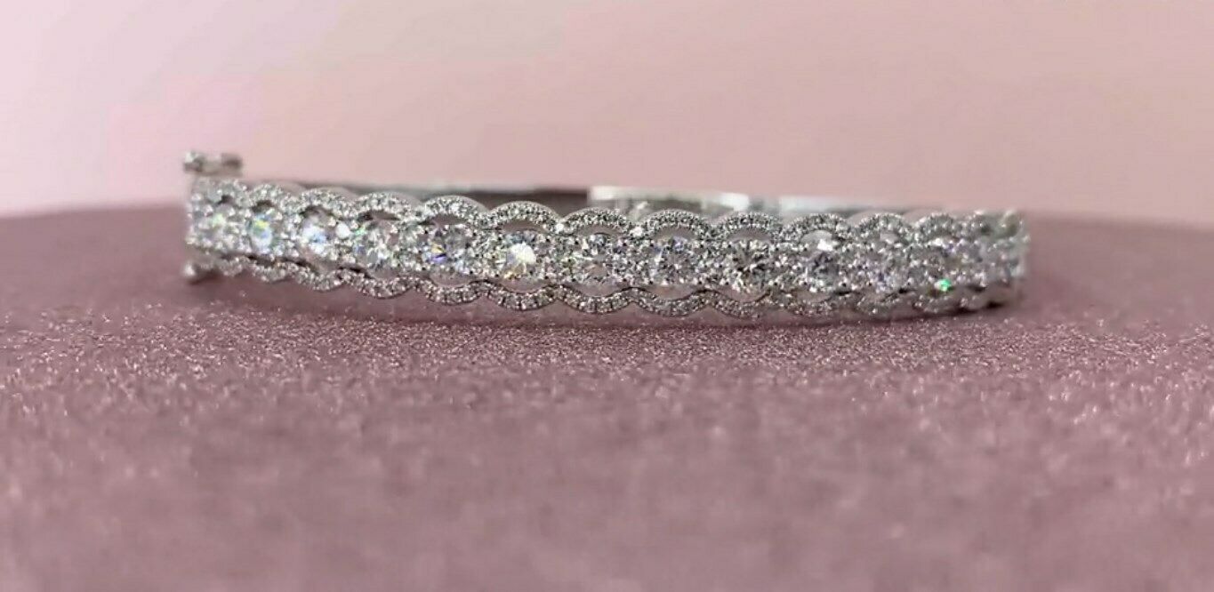 14k Gold 2.70 CT Diamond Halo Bangle Floating Center Natural Round