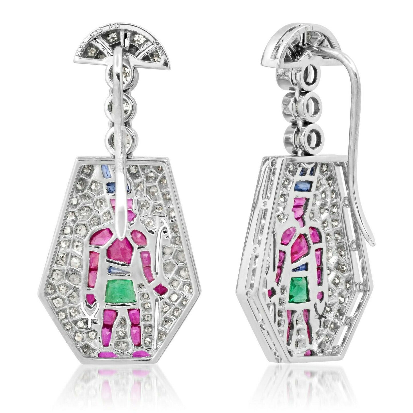 Diamond Egyptian Pharaoh Ankh Platinum Earrings Multi Gemstones Certified Natural