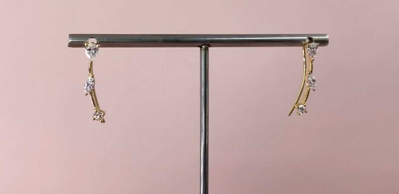 Earring14k Gold 0.41CT Pear Marquise Diamond Crawler Natural 0.70" Climber