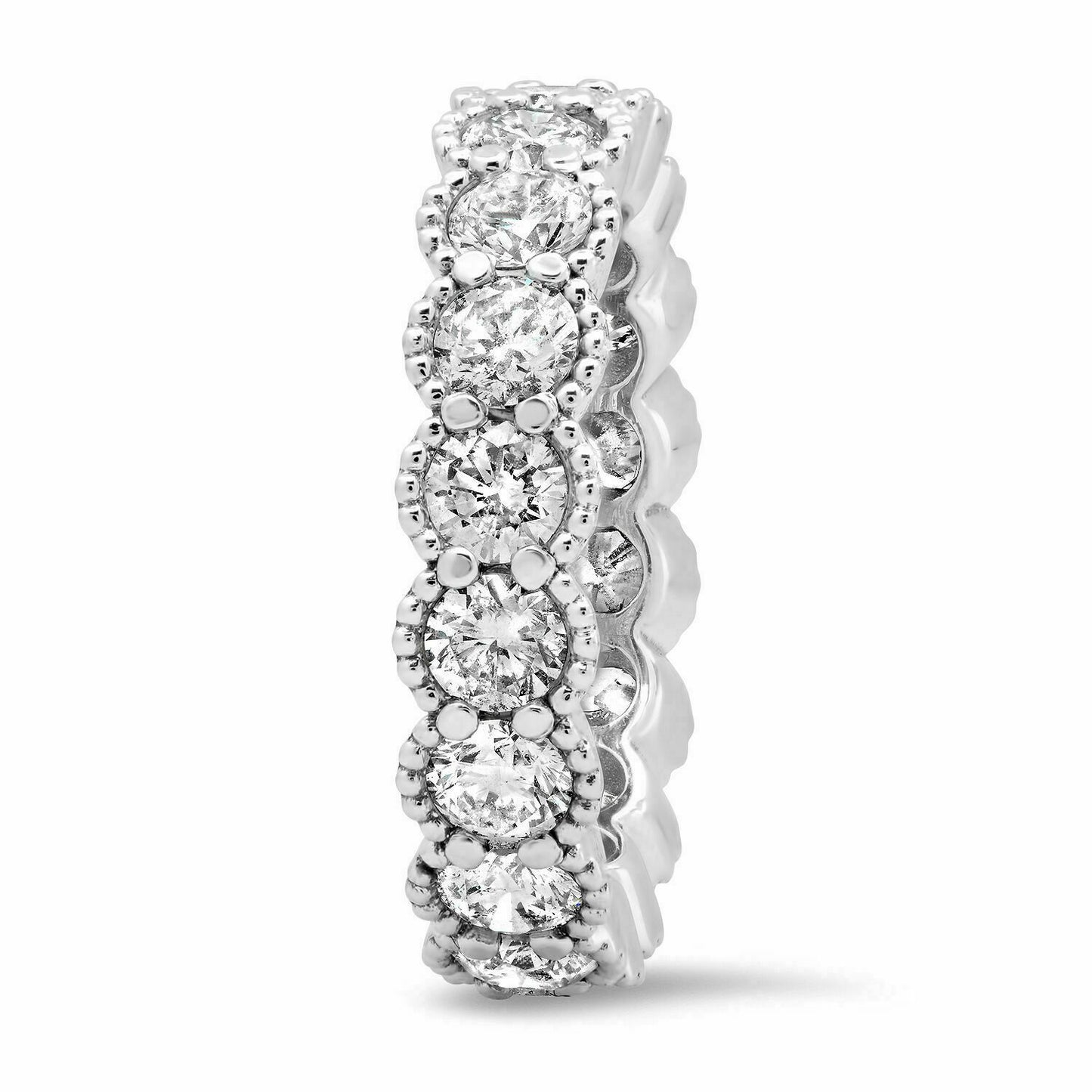 18K Gold 3.26 CT Bezel Diamond Eternity Ring Beaded Milgrain Round Cut Natural