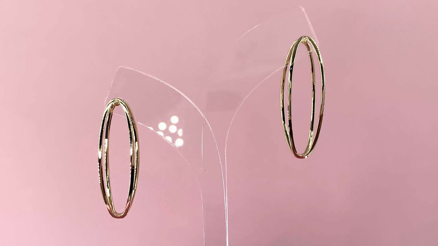 14K Gold 0.42 CT Unique Oval Hoop Split Diamond Earrings Natural Drop