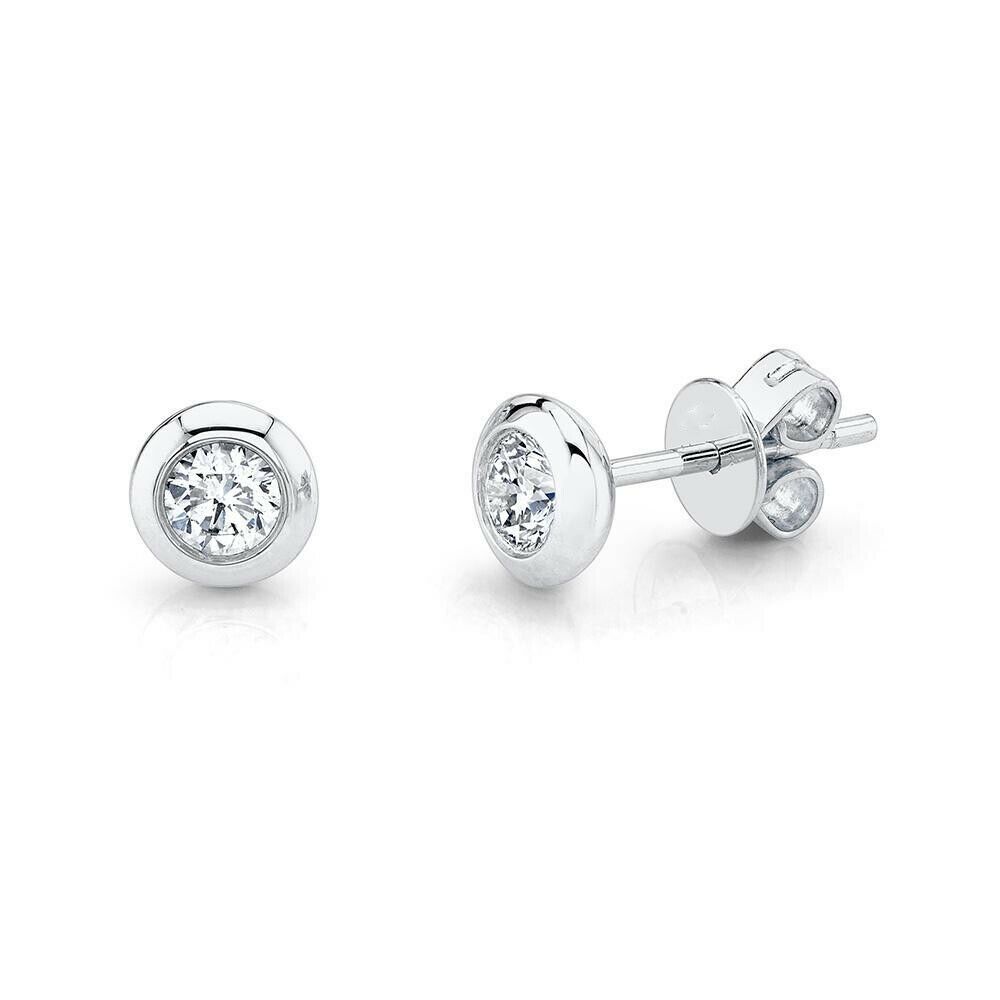 14K Gold 0.40 CT Diamond Stud Earrings Bezel Set Solitaire Round Natural