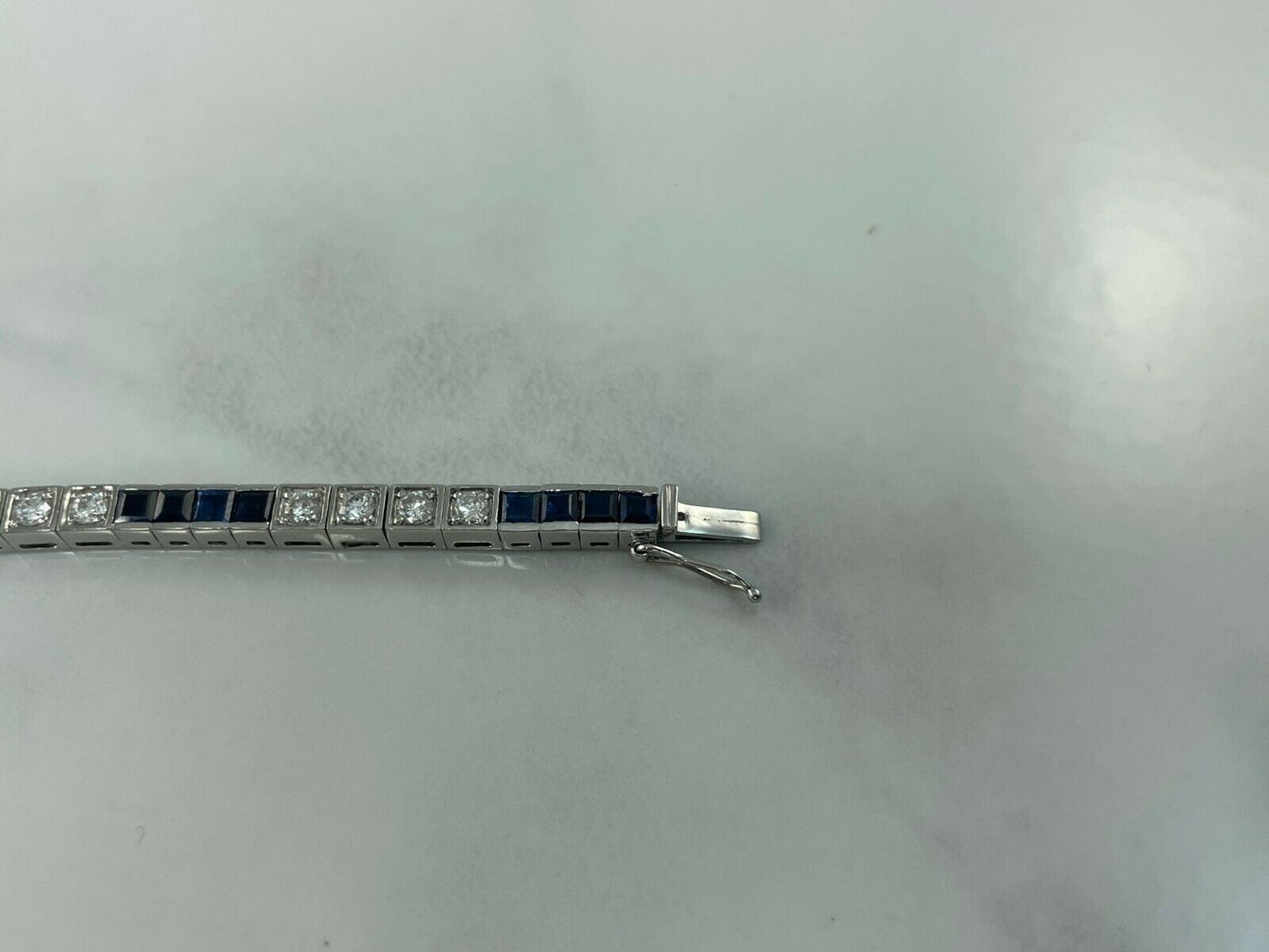 18K White Gold 5.60 TCW Blue Sapphire Diamond Tennis Bracelet Princess Round